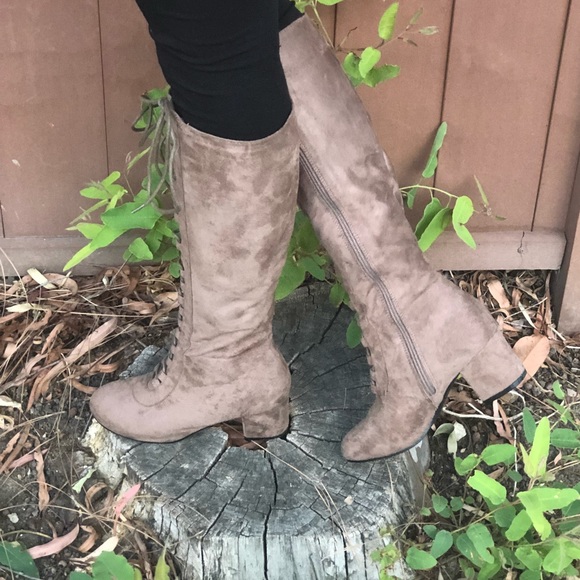 Tall Taupe Lace up Boots - Picture 6 of 8